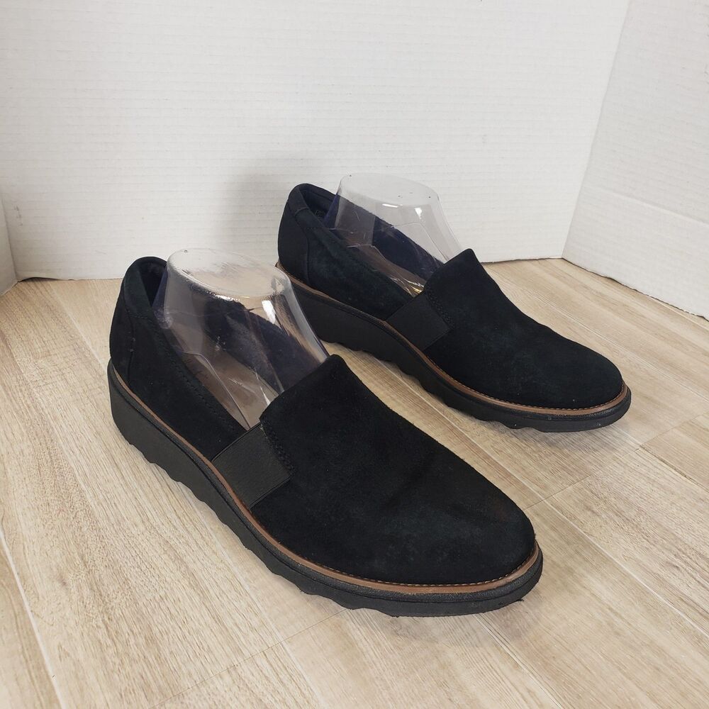 Clark’s Women’s Sharon Dasher Black Platform Loafers, Size 10W